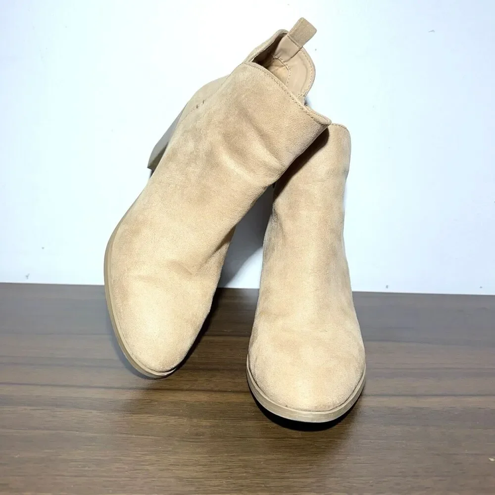 Qupid Women’s Faux Suede Ankle Booties Block Heel Camel Color Size 7.5